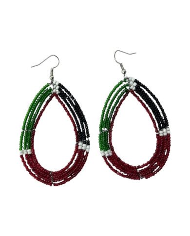 Handmade African Kenya Flag Maasai Bead Teardrop Earrings Red