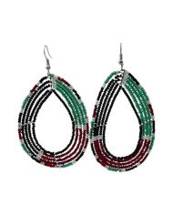 Handmade African Kenya Flag Maasai Bead Teardrop Earrings Black Hanging