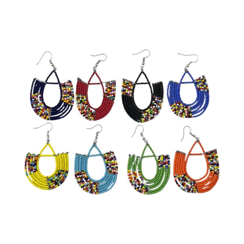 Maasai Glass Beads Orange Multi Color African Earrings