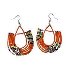 Maasai Glass Beads Orange Multi Color African Earrings