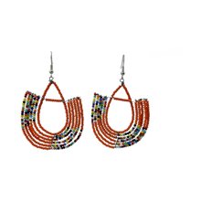 Maasai Glass Beads Orange Multi Color African Earrings Hanging