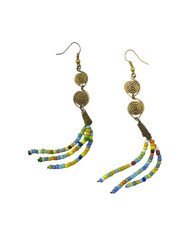 Handmade African Brass Dangle Earrings with Maasai Bead Strands