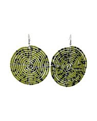 Handmade African Olive Green Black Large Maasai Bead Earrings
