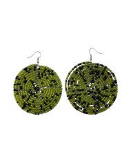 Handmade African Round Olive Green Maasai Bead Earrings