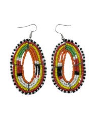 Handmade African Maasai Multi Color Tear Drop Earrings Orange