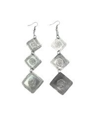 African Handstamped Flower Recycled Aluminium Tiered Square Earrings Back