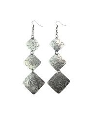 African Handstamped Sun Recycled Aluminium Tiered Square Earrings