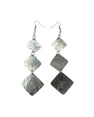 African Handstamped Sun Recycled Aluminium Tiered Square Earrings Back