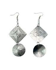 African Handstamped Recycled Aluminium Geometric Tiered Earrings Back