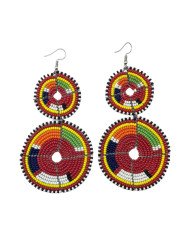 Tiered Red Multi Color Maasai Beaded Earrings MM-618