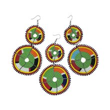 Tiered Green Multi Color Maasai Beaded Earrings MM-623 