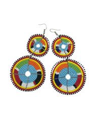 Tiered Baby Blue Multi Color Maasai Beaded Earrings MM-616