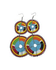 Tiered Baby Blue Multi Color Maasai Beaded Earrings MM-616
