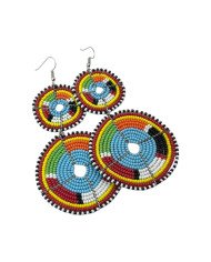 Tiered Baby Blue Multi Color Maasai Beaded Earrings MM-616