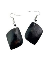 African Handmade Dark Brown Leaf Shape Cow Horn Earrings
