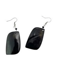 African Handmade Brown Leaf Shape Cow Horn Earrings Angle