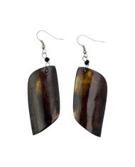 African Handmade Brown Leaf Shape Cow Horn Earrings Light