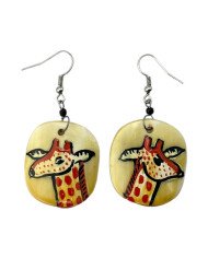 Hand Painted African Cow Horn Giraffe Earrings