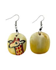 Hand Painted African Cow Horn Giraffe Earrings Back