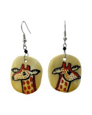 Handmade African Cow Horn Handpainted Giraffe Earrings