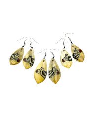 Hand Painted African Cow Horn Zebra Earrings Unique