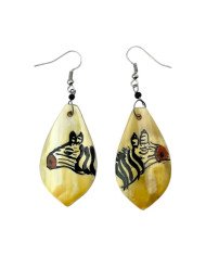 Hand Painted African Cow Horn Zebra Earrings