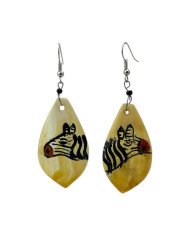 Handmade African Cow Horn Handpainted Zebra Earrings
