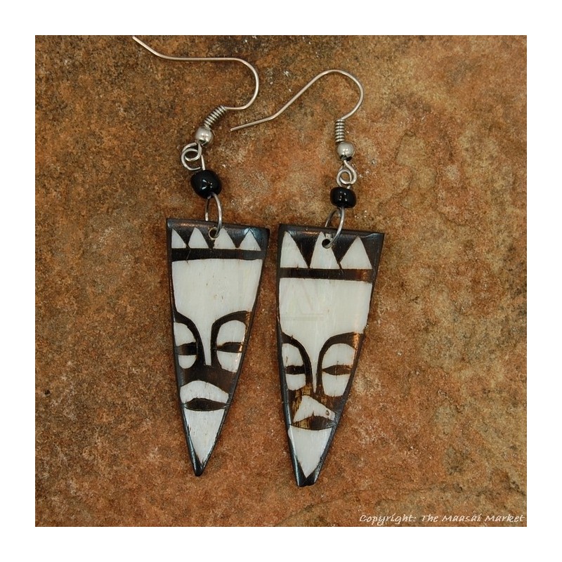 Tribal Mask Cow Bone Maasai Earrings 699-61 Tribal Mask Cow Bone Maasai Earrings 699-61