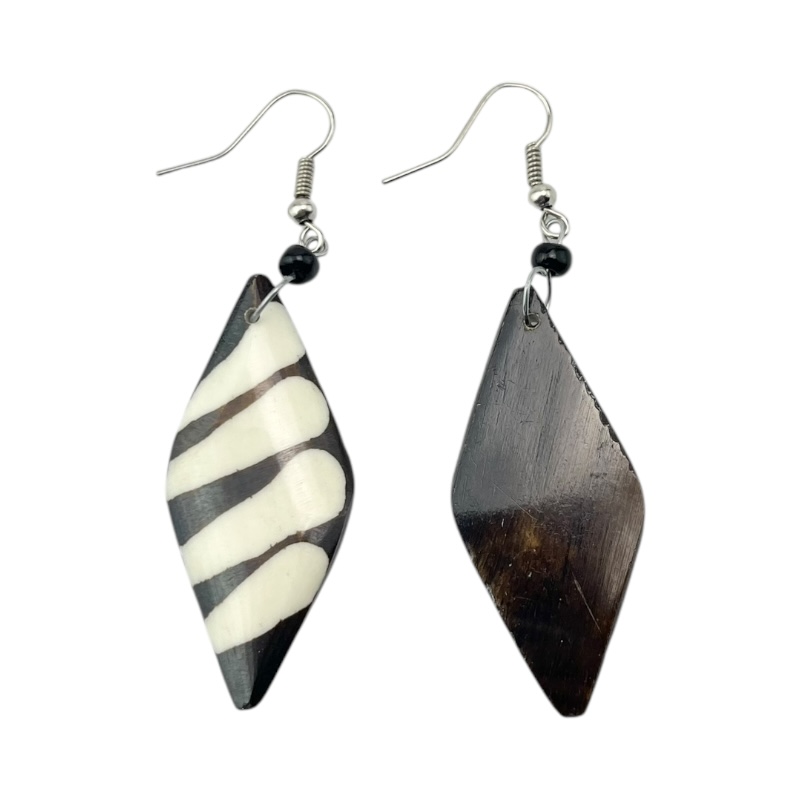 African Handmade Striped Batik Cow Bone Earrings