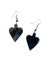 Handmade African Brown Dot Spade Cow Horn Earrings Angle