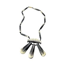 African Handmade Tribal Batik Cow Bone Beads Pendant Necklace CLose