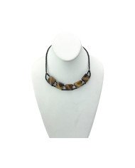 African Handmade Etched Square Cow Bone Bead Necklace Display