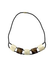 African Handmade White Brown Square Cow Bone Bead Necklace
