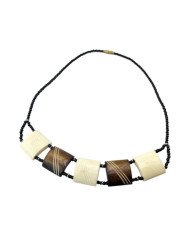 African Handmade White Brown Square Cow Bone Bead Necklace Angle