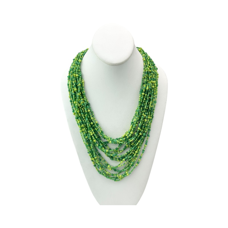 Handmade Green Maasai Bead Muli Strand Necklace