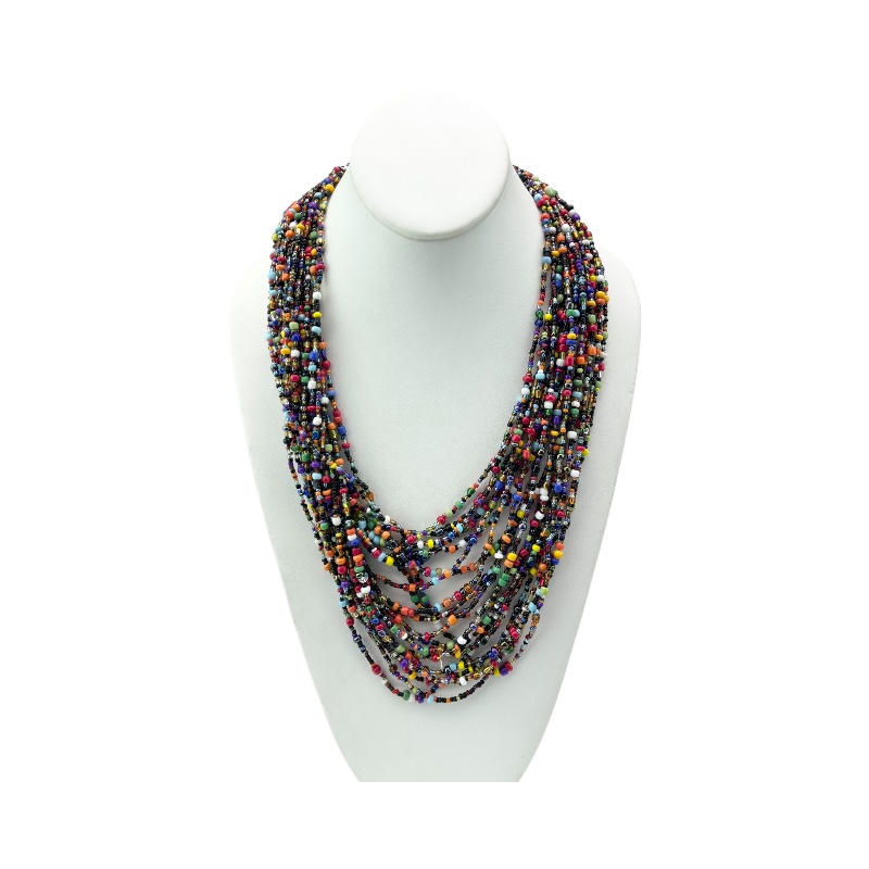 African Handmade Maasai Glass Bead Multi Strand Necklace