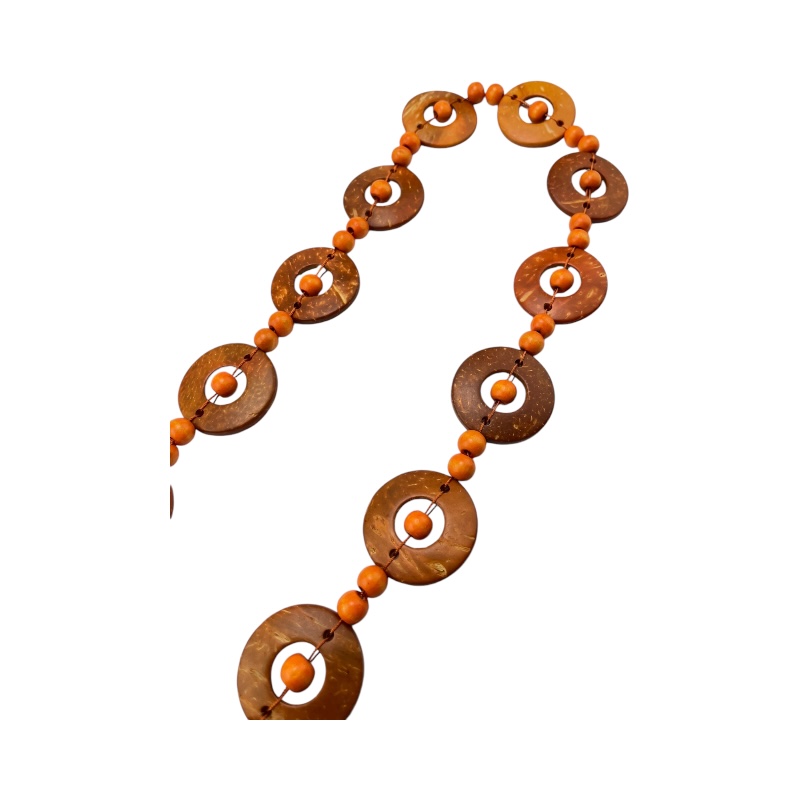 Orange Coconut Shell Disk Bead Boho Necklace