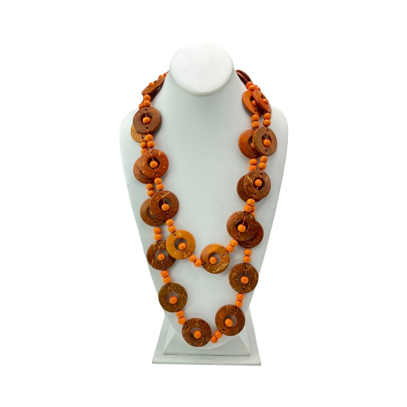 Orange Coconut Shell Disk Bead Boho Necklace