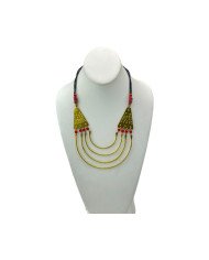 Handmade African Brass Bib Necklace - Red Beads