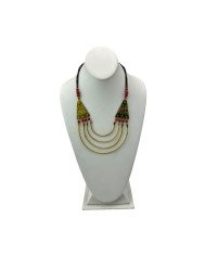 Handmade African Brass Bib Red Bead Necklace Display