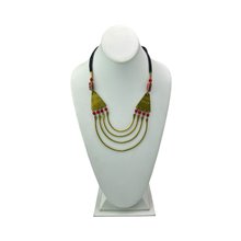 Handmade African Light Red Glass Bead Brass Bib Necklace