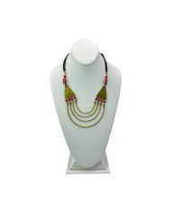 Handmade African Light Red Glass Bead Brass Bib Necklace