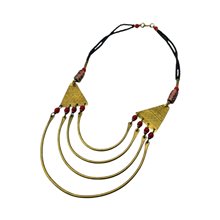 Handmade African Krobo Light Red Glass Bead Brass Bib Necklace Angle