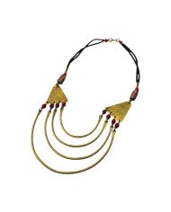 Handmade African Krobo Light Red Glass Bead Brass Bib Necklace Angle
