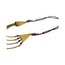 Handmade African Krobo Light Red Glass Bead Brass Bib Necklace Close