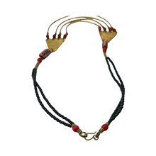 Handmade African Krobo Light Red Glass Bead Brass Bib Necklace Closure