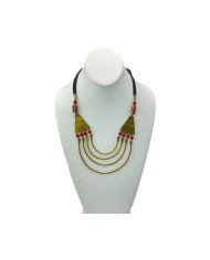 Handmade African Krobo Light Red Glass Bead Brass Bib Necklace Display