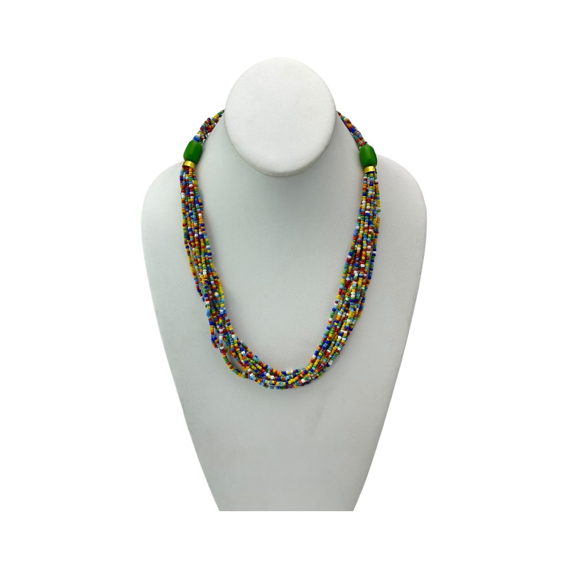 Handmade Multicolor Maasai Bead Green Resin Necklace