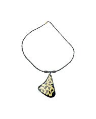 Handmade African Giraffe Print Light Cow Horn Necklace Flat