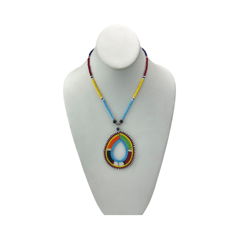 African Tribal Maasai Bead Teardrop Pendant Necklace